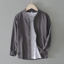 Men Long Sleeve Retro Chinese Tang Shirt Cotton Linen Blouse Mandarin Collar -