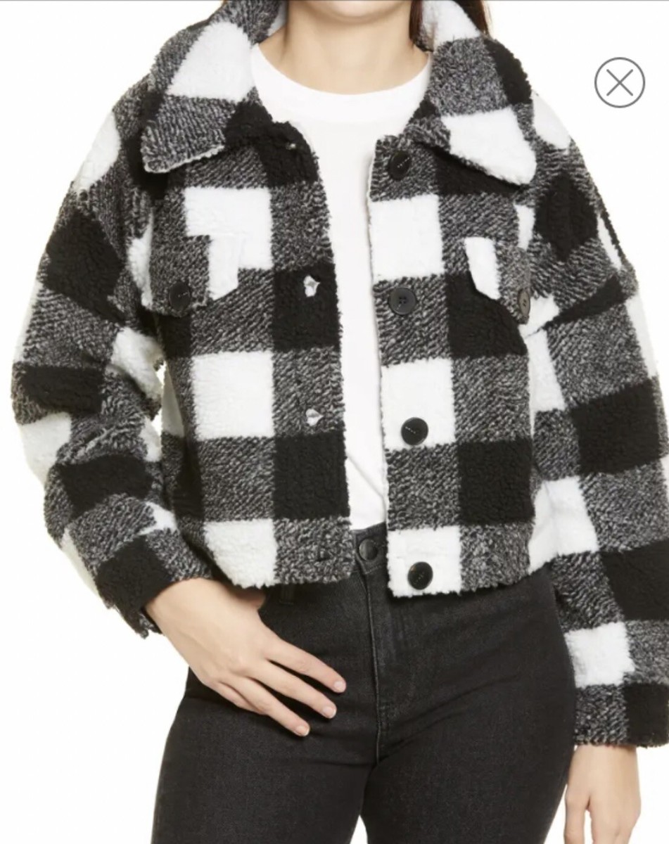 VIGOSS Womens Size S Small Junior Black White Plaid Coat ...