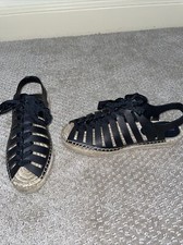 Rebecca Minkoff Gemma Espadrille Leather Black Sandals EUC Size 8 M