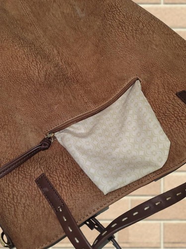 CHARMING CHARLIE ~ Large BROWN Faux Nubuck Top Handle Convertible Tote Bag Purse - Picture 12 of 15