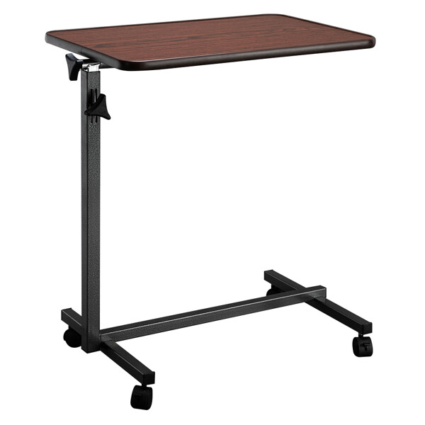 Adjustable Overbed Table Computer Desk Laptop Tray Stand with Brake Wood Grain