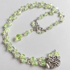 Uranium Vaseline Glass Necklace 21'' Vintage Czech Glass Beads Women`s Jewelry