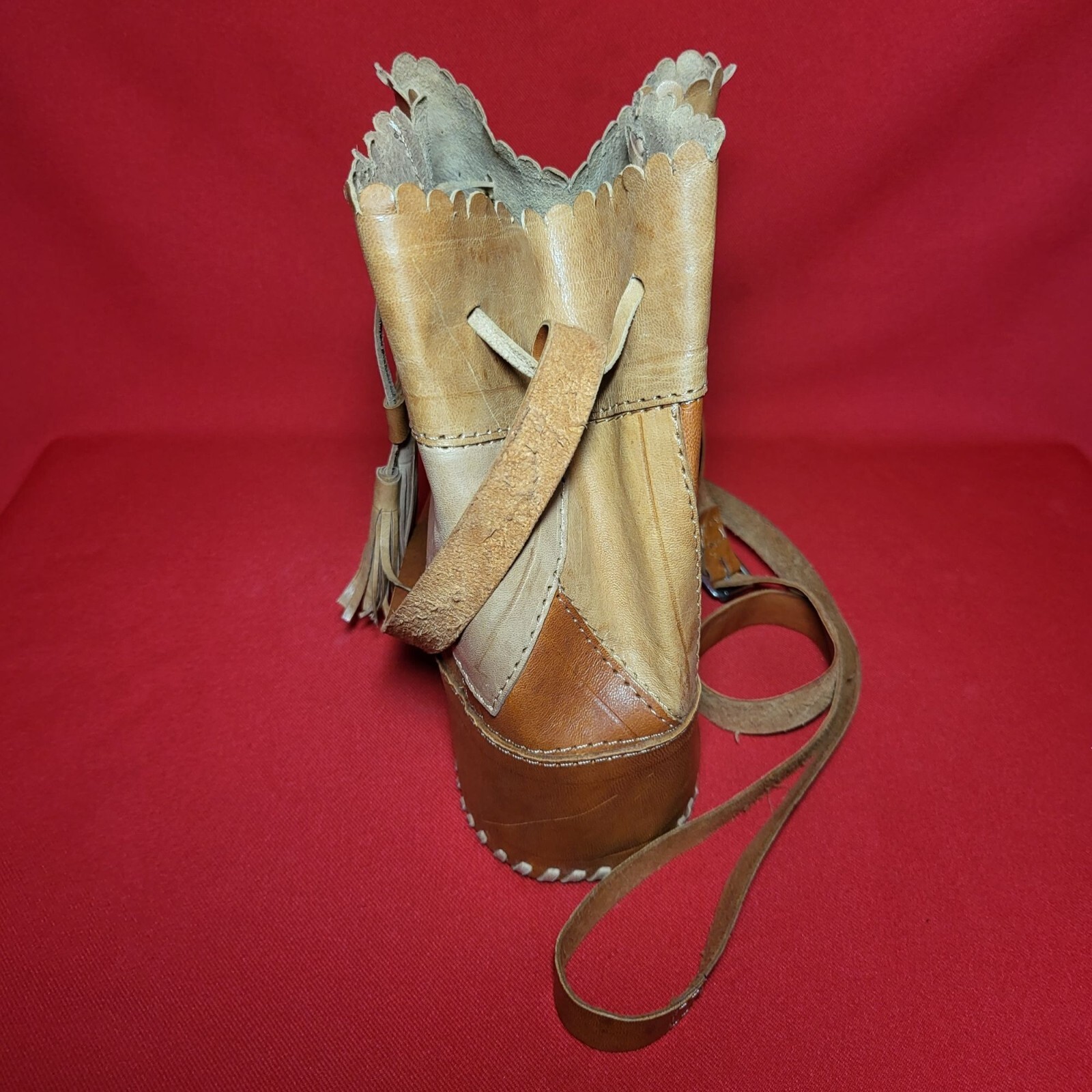 Leather Patchwork Drawstring Bucket Shoulder Cros… - image 11