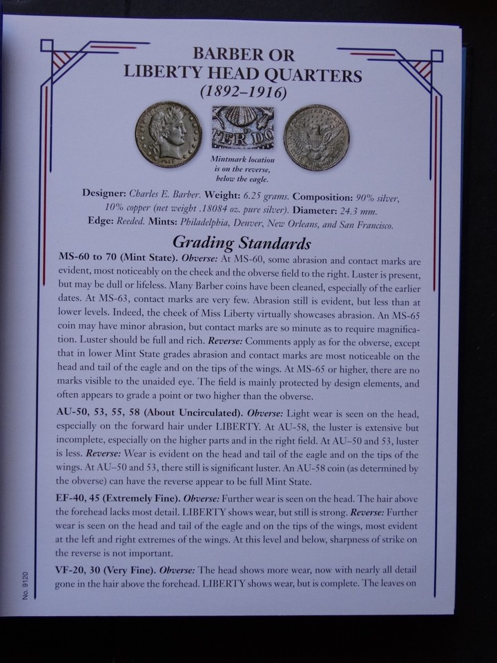 Whitman Barber Quarter Coin Album 1892-1916 - Liberty Head Quarter Collection Holder #9120