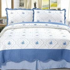 【NEW】LAVISH HOME BRIANNA EMBROIDERED QUILT 3 PC. SET - FULL/QUEEN, MULTICOLOR