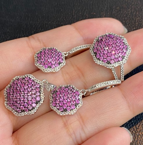 NATURAL PINK SAPPHIRE WHITE CZ SET STERLING SILVER 925 RING EARRING PENDENTS - 第 3/14 張圖片