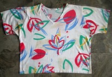 Vintage Donnkenny Women's Medium Tee T Shirt V-Neck Boxy Crop Floral Semi-Sheer