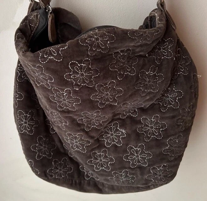 Bolso de Hombro Y2K Antiguo Azul Marino Bordado Terciopelo Gris Volantes Trenzado Media Luna Foto 4 de 4