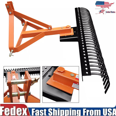 72'' 3 Point Steel Pine Straw Rake Landscaping Rake Attaches for Cat-1 &2 Tractor