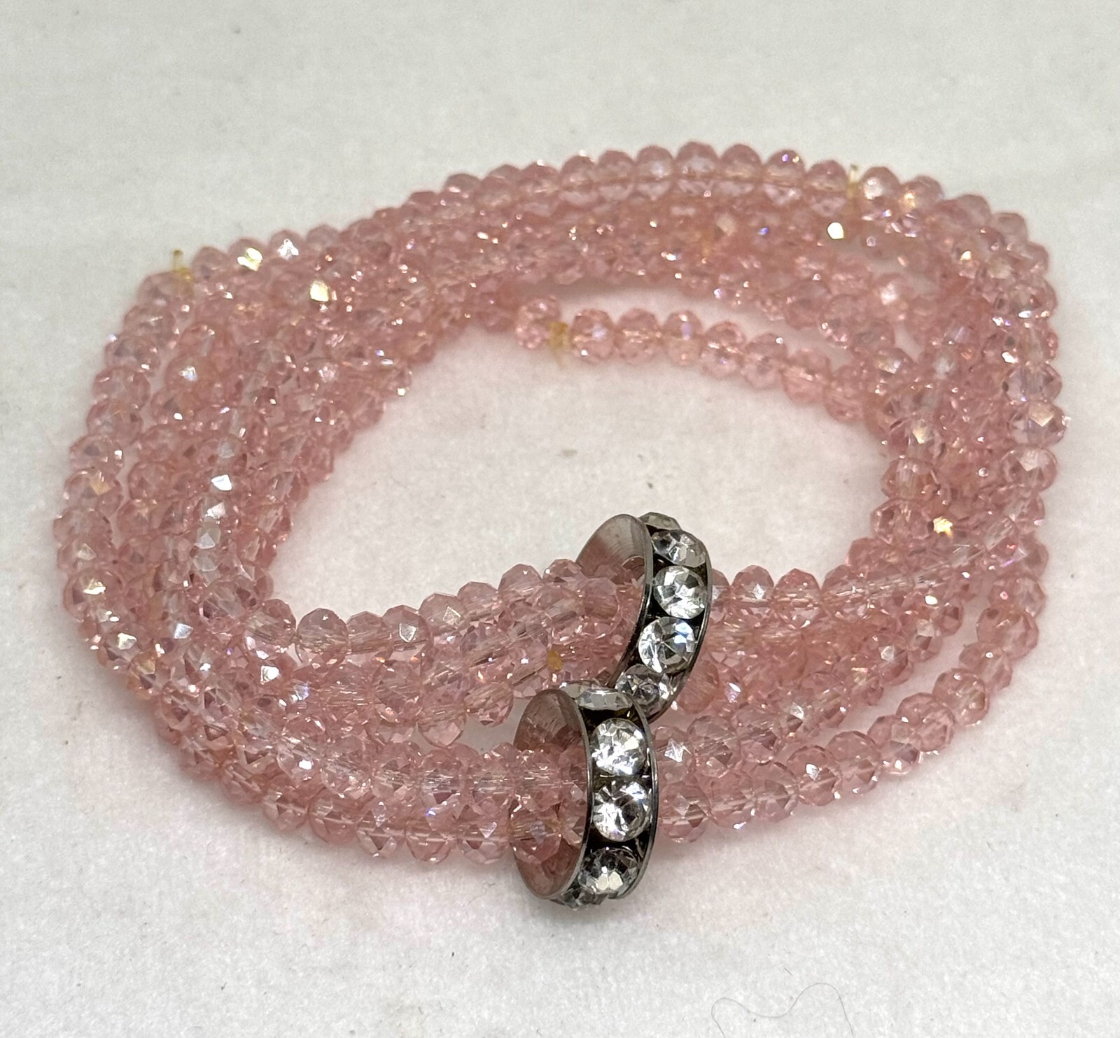 Two flashy pink crystal bracelets, rhinestone rou… - image 5