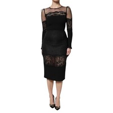DOLCE & GABBANA Dress Black Lace Trim Nylon Tulle Sheath Midi IT42/US8/M 2930usd