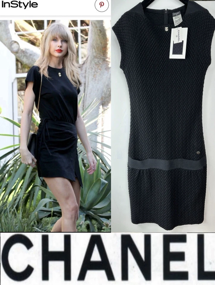 Camisa Top de Vestido 5k Tag Chanel 2015 Trabajo Negra Tejida Larga 34 36 38 S M 2 4 6 Logo Foto 3 de 4