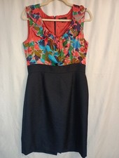Tahari Dress Womens 8 Pink Floral Sheath Sleeveless Scoop Neck Short Zip Silk