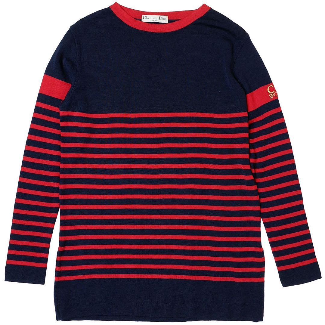 Christian Dior VINTAGE Striped Knit Red Navy Women's Size
