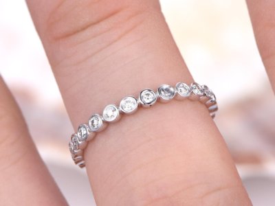1.1ct Eternity Bezel Set Ring Band Round Cut Simulated Diamond White Gold Plated