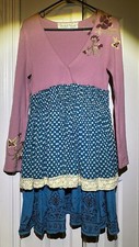 Grateful Threads Dress Knee Long Sleeve M Boho Cottagecore Hippie Teared HH02