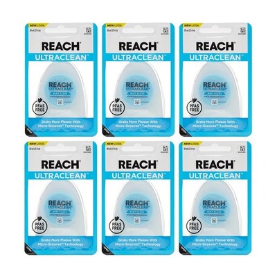 REACH Ultraclean Dental Floss Mint Waxed Shred-Resistant 6 Pack 30yd