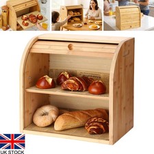 Bamboo Double Layer Bread Box Roll Top Kitchen Counter Storage Bin? For Home UK