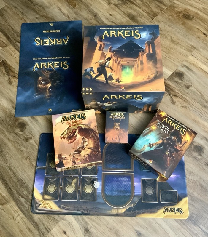 ARKEIS KS Deluxe, Expansions, Dice , Bags, Metal Coins, Mat, & RARE Indy Mini