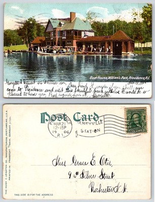 Providence RI Roger Williams Park Boat House Postcard AG726 glitter added