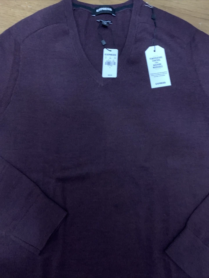 Express Men’s Merino Wool Blend Sweater Burgundy Size Large NWT - Image 2 of 4