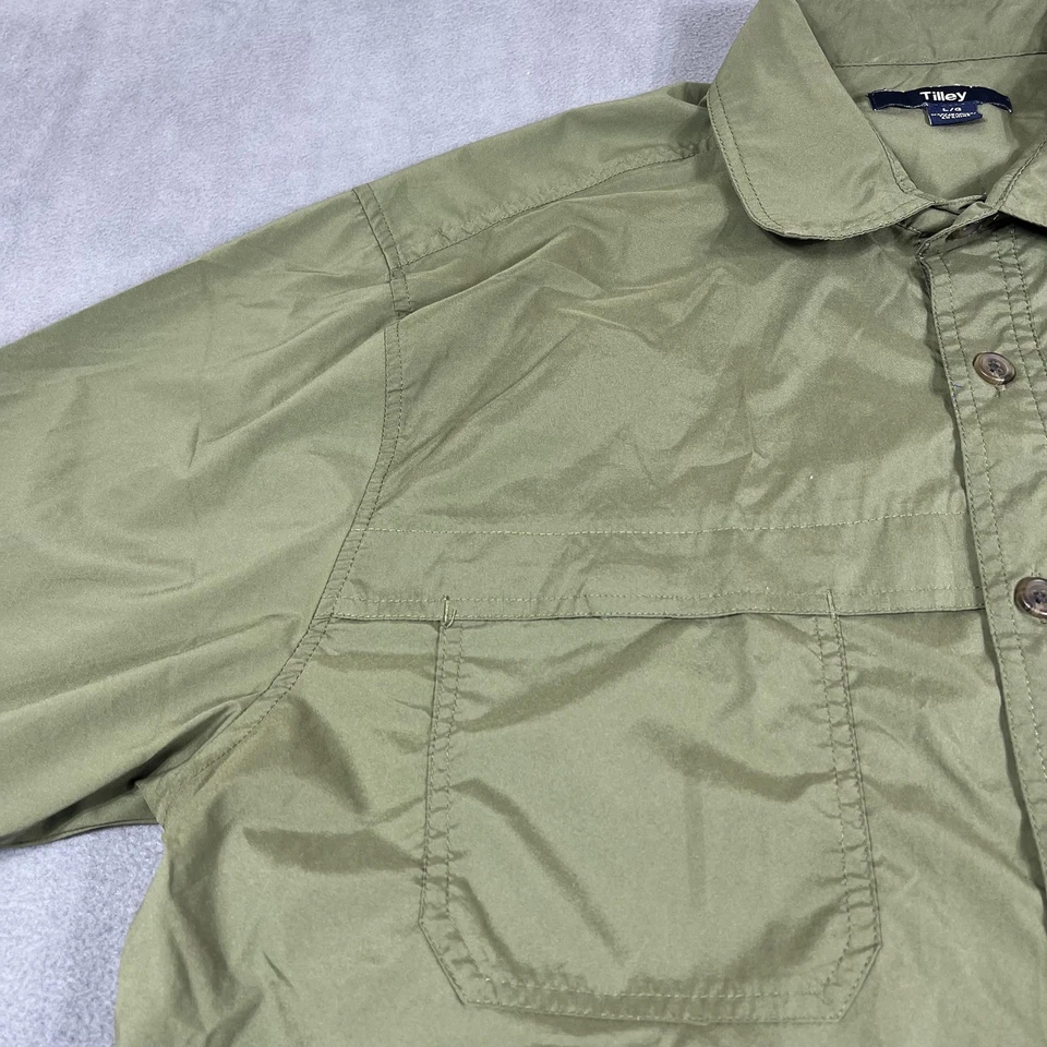 Camisa Tilley Para Hombre Grande Verde Manga Corta Abotonada Exterior Utilidad Bolsillos Foto 3 de 4