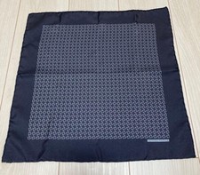 HERMES Scarf Silk Navy Excellent Made in France