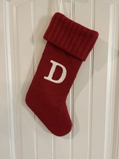 Knit Monogram 20" WONDERSHOP Christmas Stocking RED LETTER INITIAL  D  NEW 