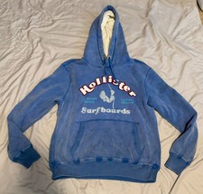 Worn Once Hollister Surfboards Blue Washed Look Logo Hoodie Sweatshirt Medium M