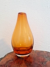 Flavio Poli in MCM for Seguso-Handblown Tear Drop Bud Vase Amber- 6"H Art Glass