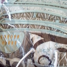 GEENNY 13-Piece Crib Bedding Set Cotton Leaf Theme Blue Brown White SL-2080