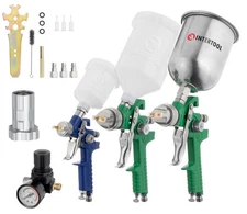 INTERTOOL HVLP Air Spray Gun Set, 3 Paint Sprayers with Cups, 0.8/1.3/1.7mm,