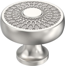 round Cabinet Knobs, Brushed Satin Nickel, 1.4 Inch Diameter, Decorative Filigre