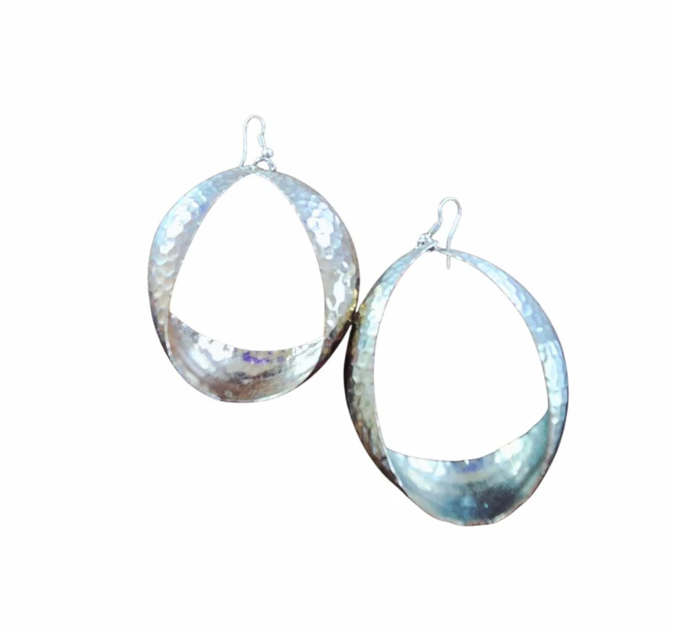Silvery Gold Door Knocker Earrings Bold Hoop Statement Fashion Jewelry Women - Image 2 of 3