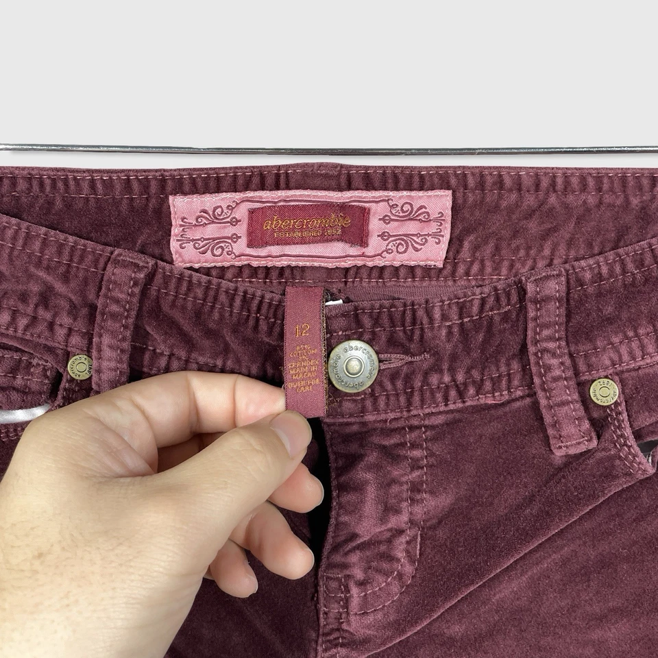 Vintage Y2K Abercrombie Fitch Flare Leg Velvet Pants Girls 12 Maroon Boho Chic - Image 2 of 4