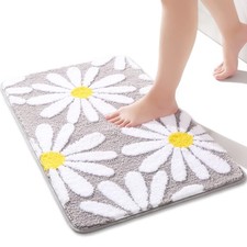 Gray Bathroom Rug Cute Daisy Flower White Yellow Flower Decor 16x24 Inch