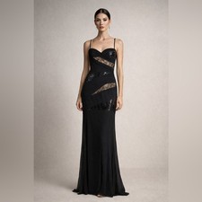 Dave & Johnny Black Evening Gown Lace Sequin Y2K Formal Prom Dress Size 3/4