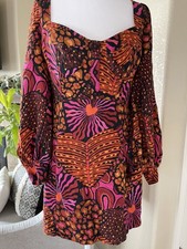 FARM RIO Leopard Hearts Mini Dress vibrant boho artsy colorful fun size M