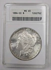 1884-CC Morgan Silver Dollar Old Soapbox Holder ANACS MS65