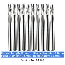 10/pk Dental Carbide Burs FG 702 Friction Grip Taper Flat End Cross-Cut