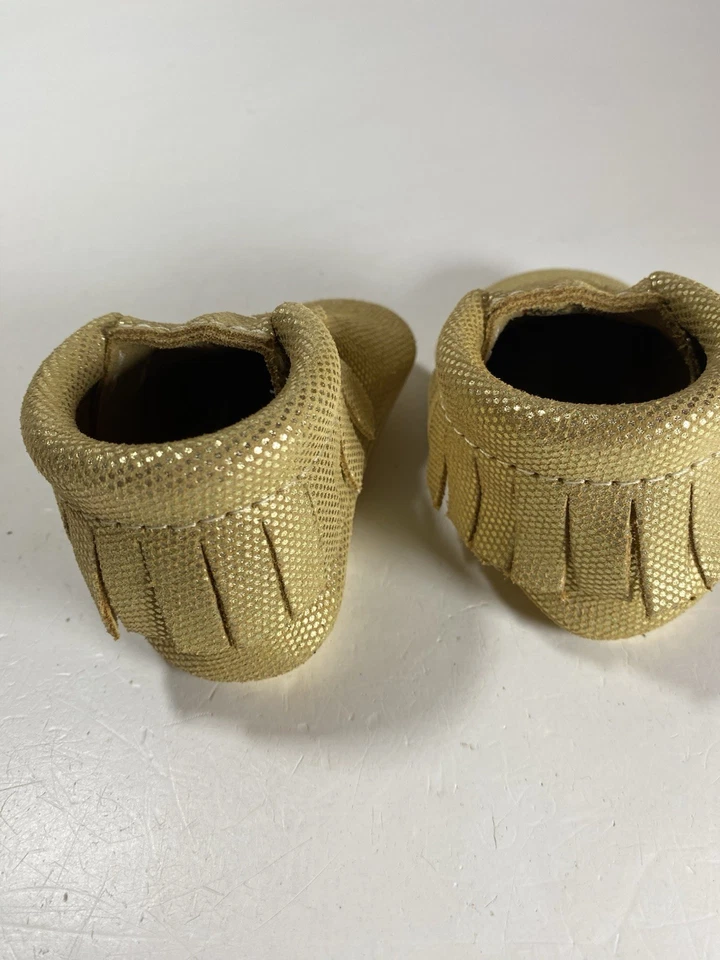 Mocasines de cuero recién escogidos bebé talla 3 flecos metálicos dorados nuevos sin bo Foto 4 de 4
