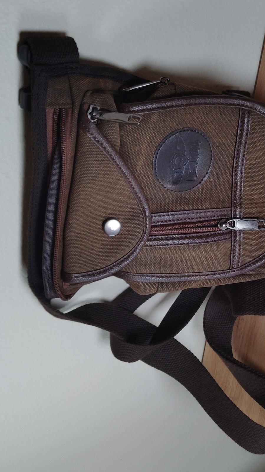Freight Brown Canvas Tactical Gear Bag Adjustable Strap Leat