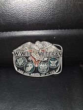 WWII Veteran Belt Buckle VE VJ Day Victory Proud Of It Vintage 80s Made In USA