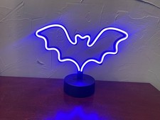 Halloween LED Neon Bat Table Lamp Purple Light Battery Operated Spooky Decor