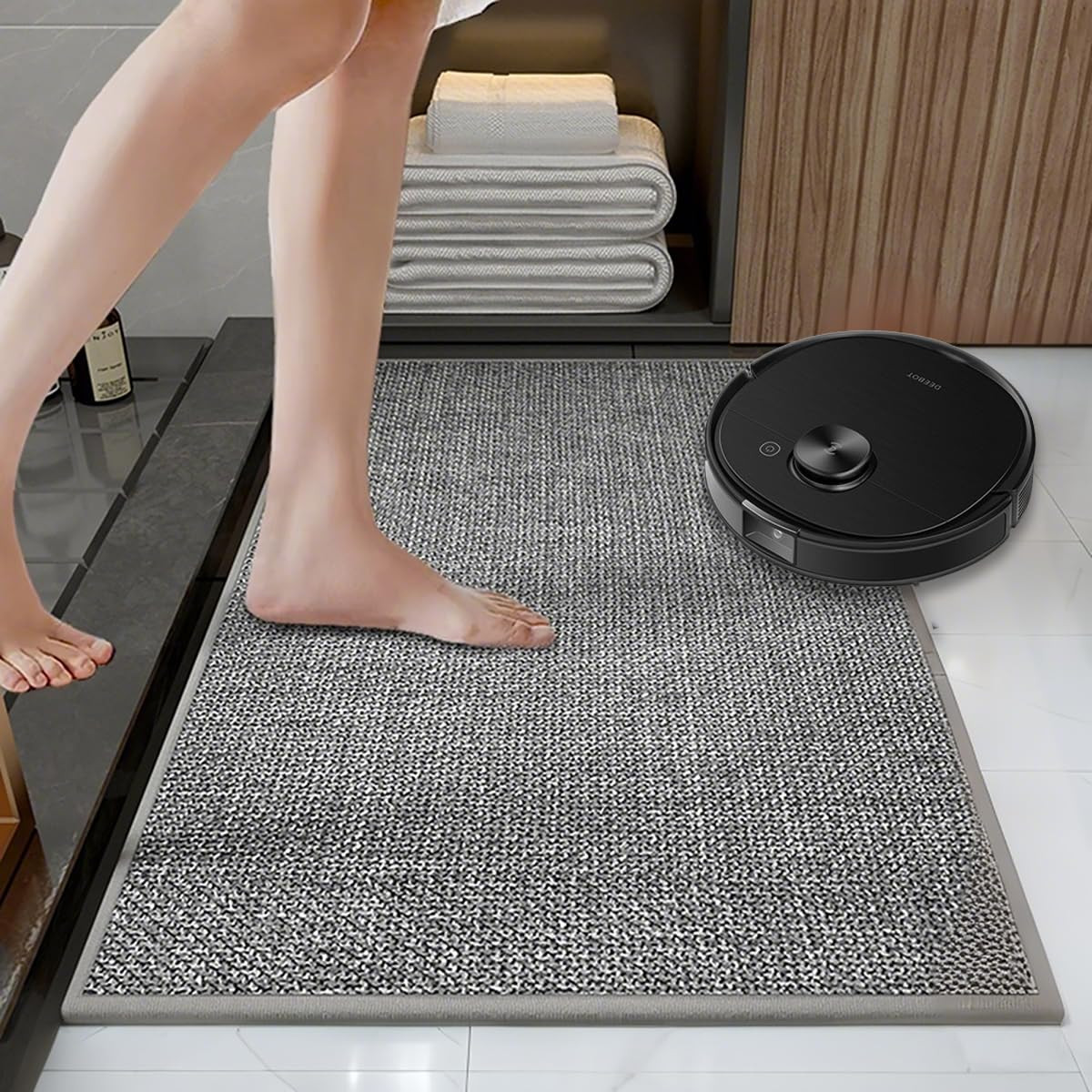 Ultra Thin Bath Mat-Rubber Backing Bathroom Rugs Non Slip-Super Absorbent Bat...