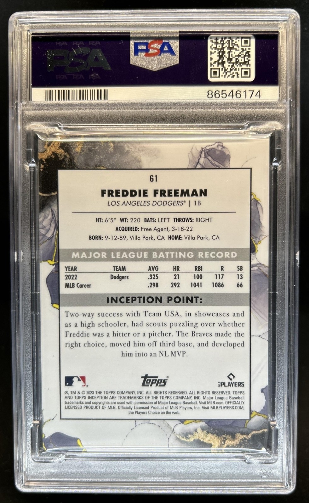 2023 Topps Inception Freddie Freeman Purple #/150 Dodgers PSA 10 GEM MINT view 2