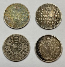 India 2 Annas - 4 Coin Lot - 1907 / 10 & 1915 / 17 George V &VI - Silver (TC072)