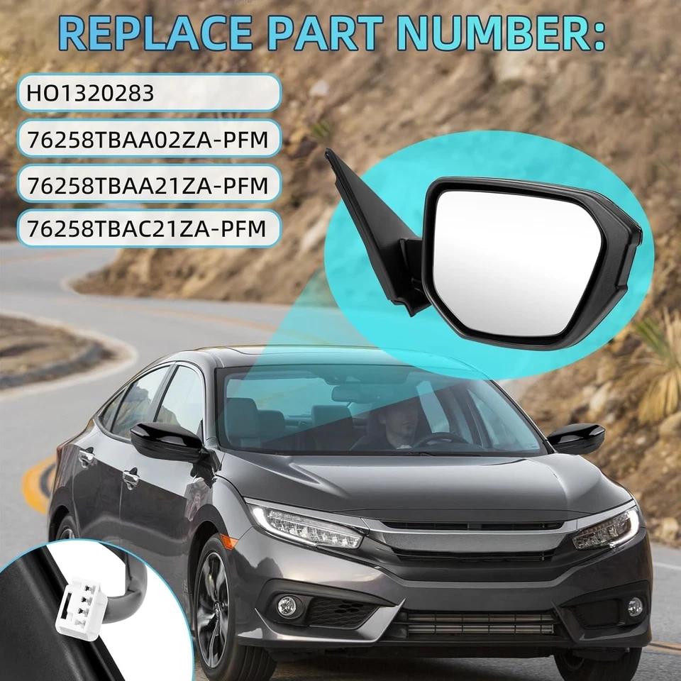 KAKSEY Left Driver Side Power Door Mirror Fit for Honda Civic 2016 2017 2018 ... - Image 4 of 4