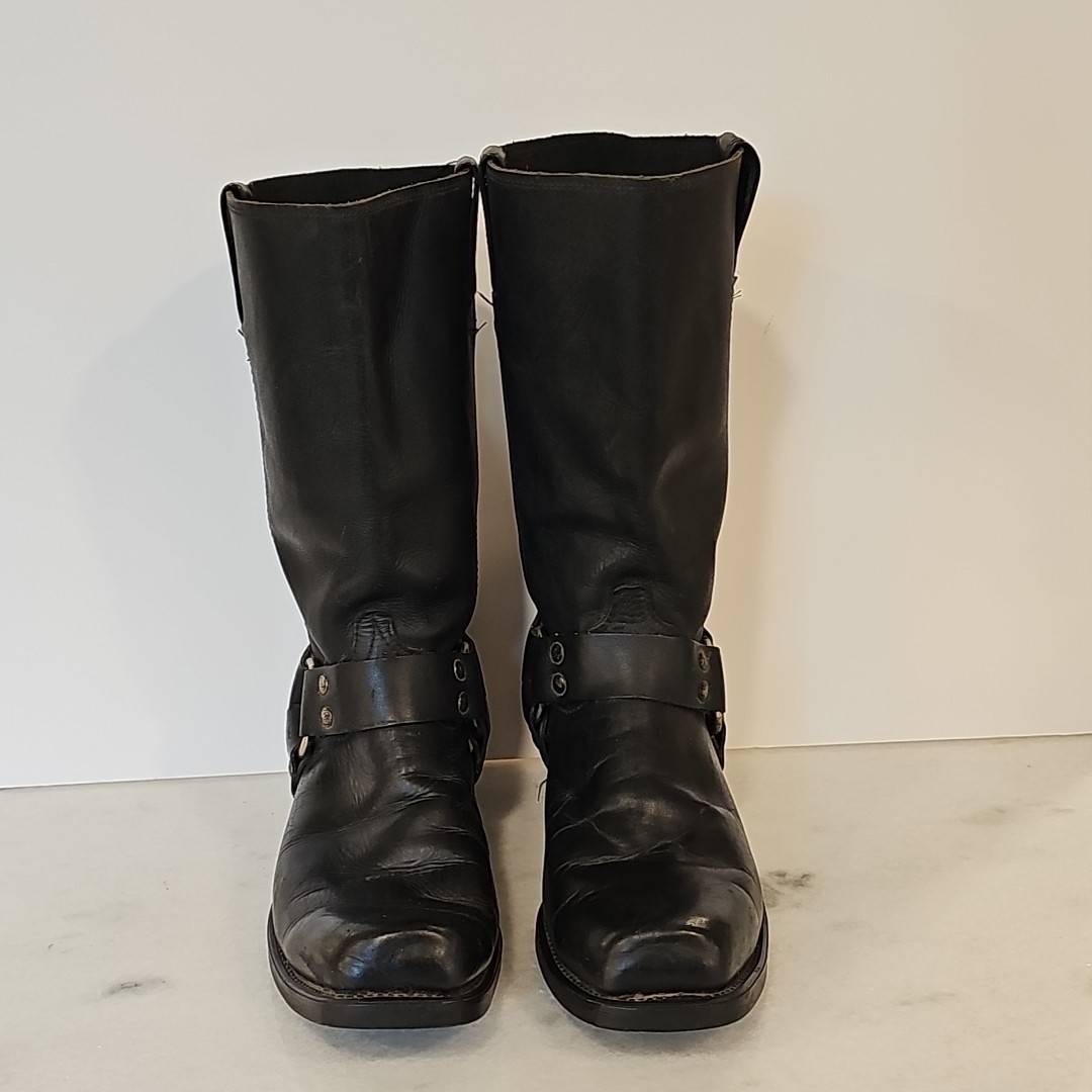 Vtg Mens Black Leather Harness Engineer Square Motorcycle Biker Boots 10 D VTG Code West Black Leather Motorcycle Engineer Harness  main image 2
