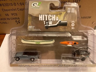 Greenlight  HITCH & TOW  1968 Jeep Jeepster  w/ canoe & Kayak  trailer